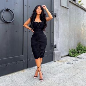 Black midi Club L London dress ruched